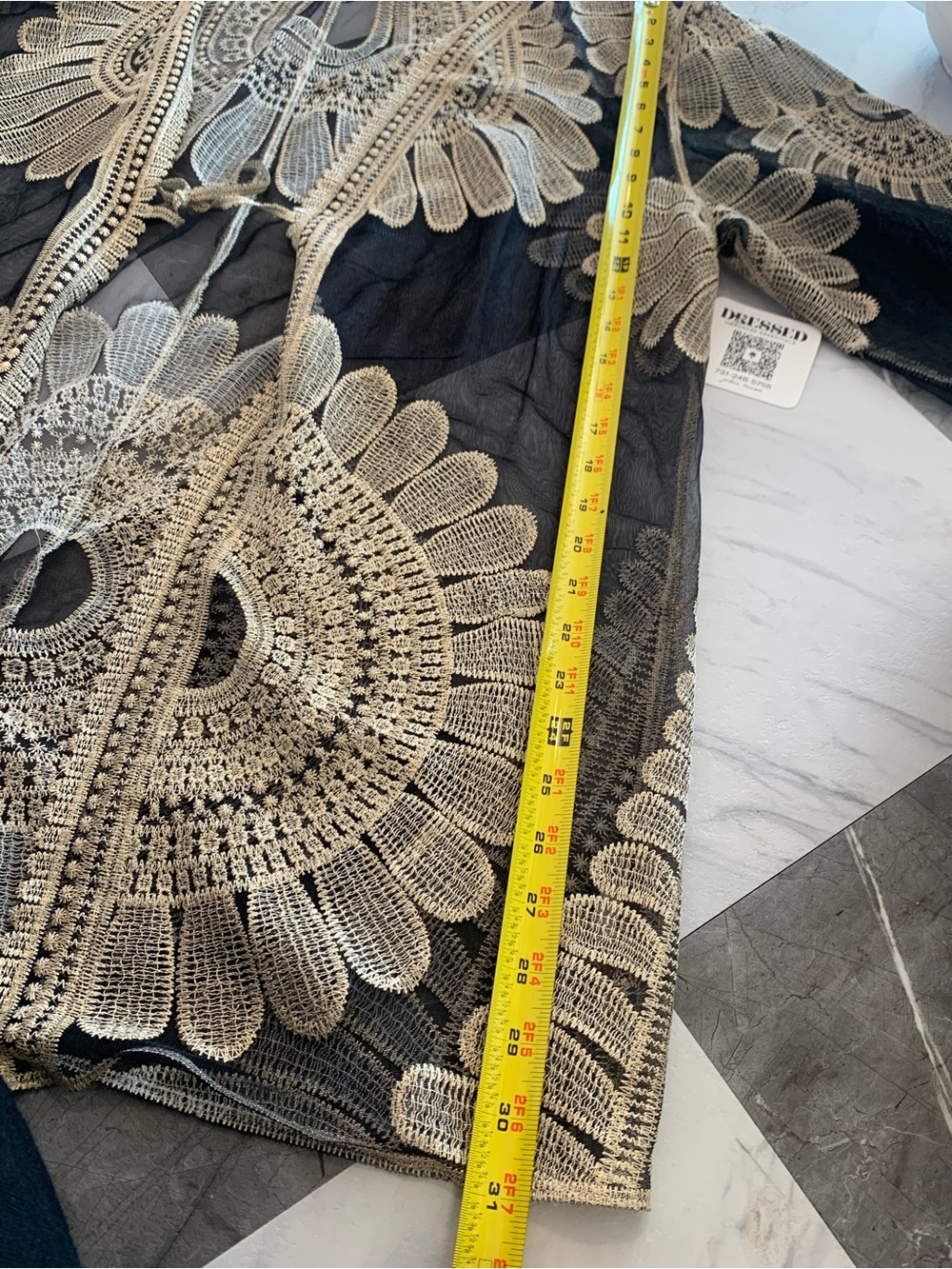 225 Sheer Black Crochet Floral Kimono with Cream Embroidery - Picture 5 of 6